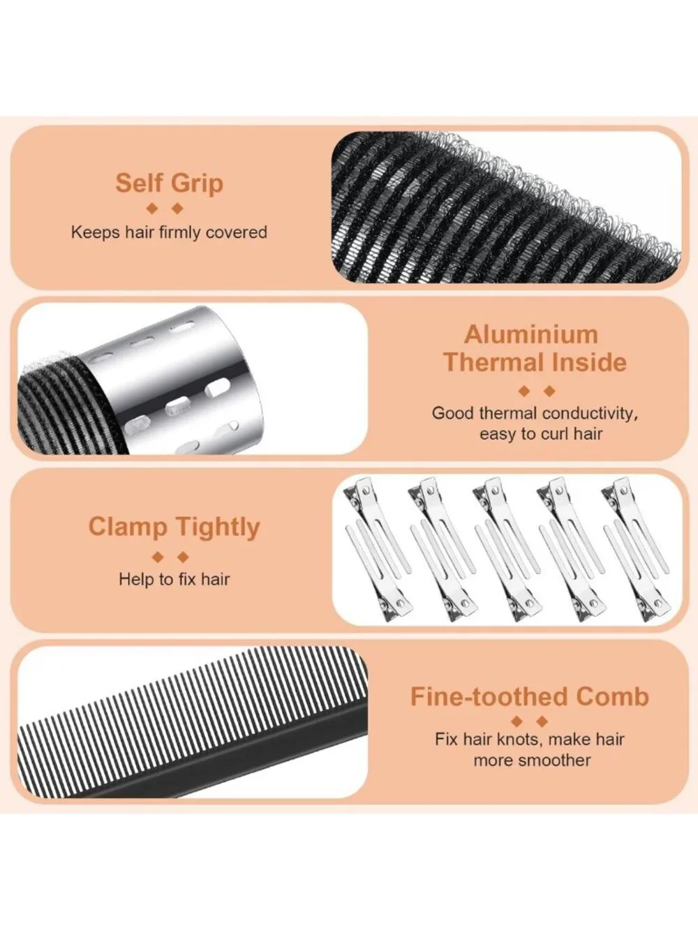 37 Pcs Thermal Hair Rollers Set with Clips & Comb - Self Grip Styling Tools